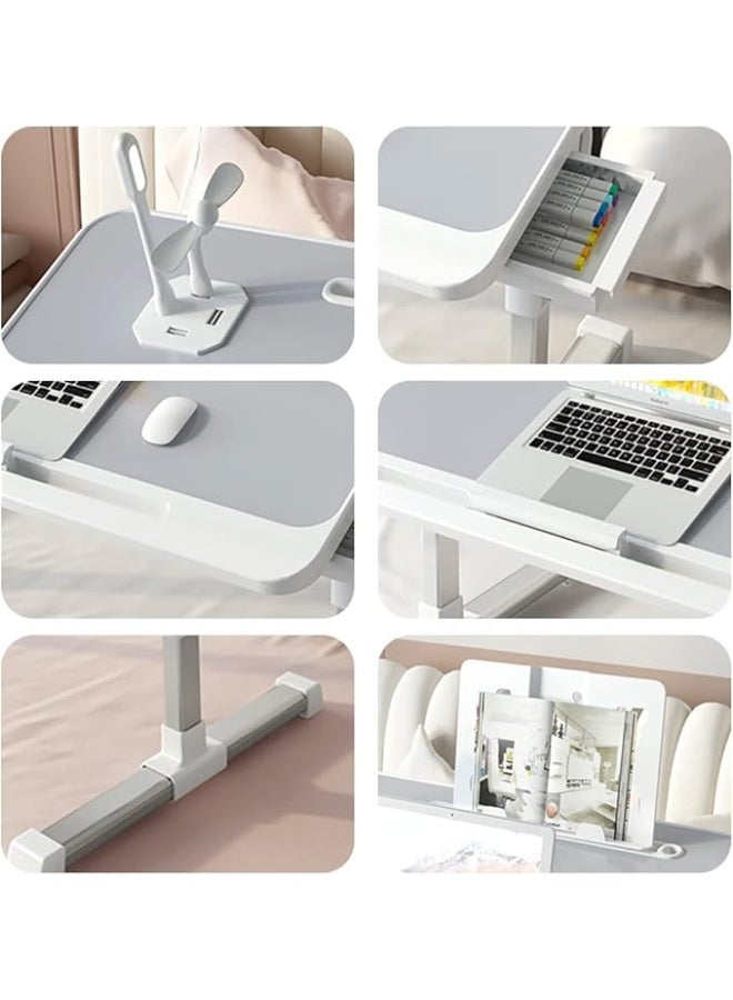 طاولة لابتوب ذكية للسرير قابلة للتعديل مع منفذ شحن USB ودرج تخزين - مكتب محمول قابل للطي للشغل والمذاكرة وتناول الطعام - Image 4